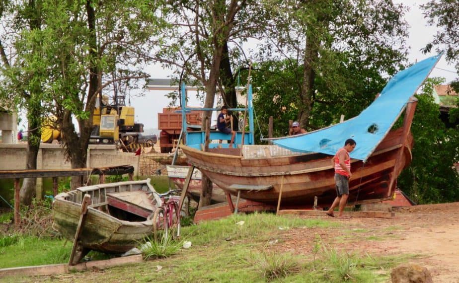 A nearly completed boat in a ship yard in Viseu