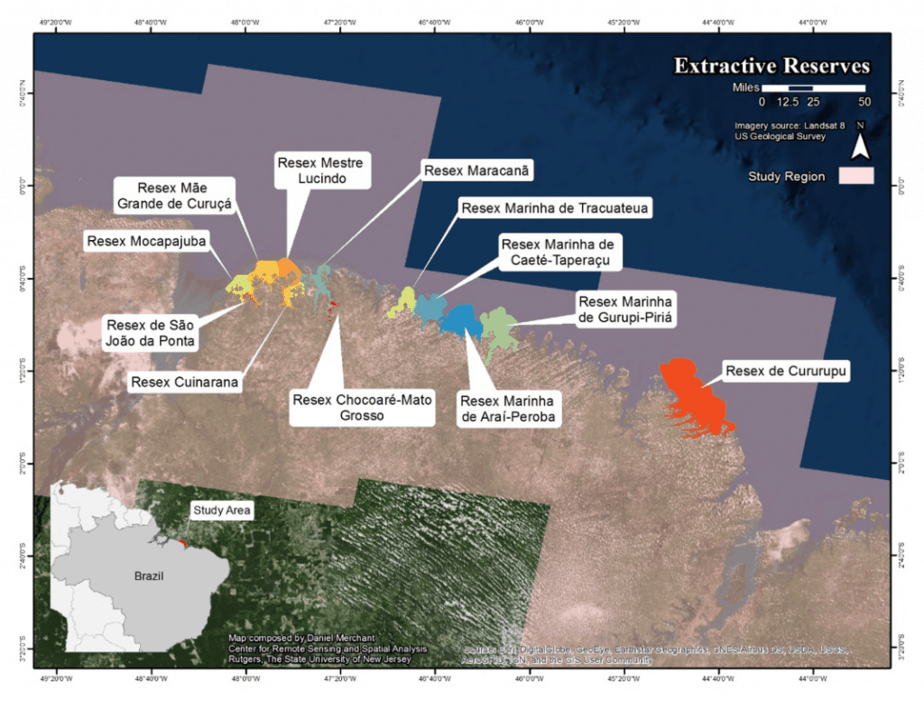 There are seven extractive reserves in our coastal study site in Para, Brazil