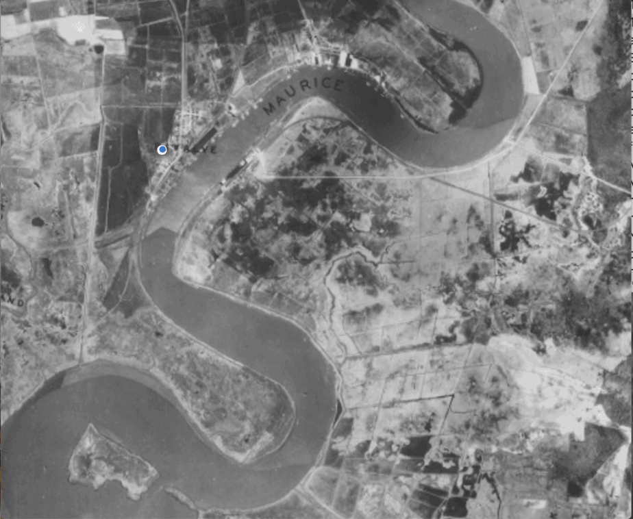 1932 aerial photo of the Maurice River near its mouth on Delaware Bay